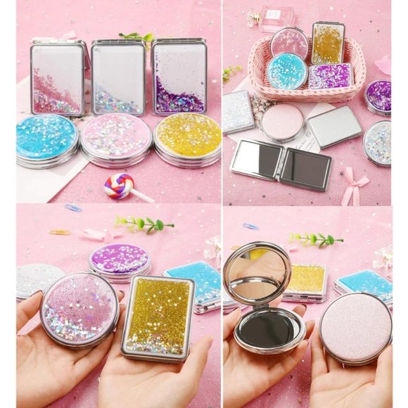 Personalized Compact Makeup Mirror,Liquid Floating Quicksand Glitter Mirror - Picture 10 of 10